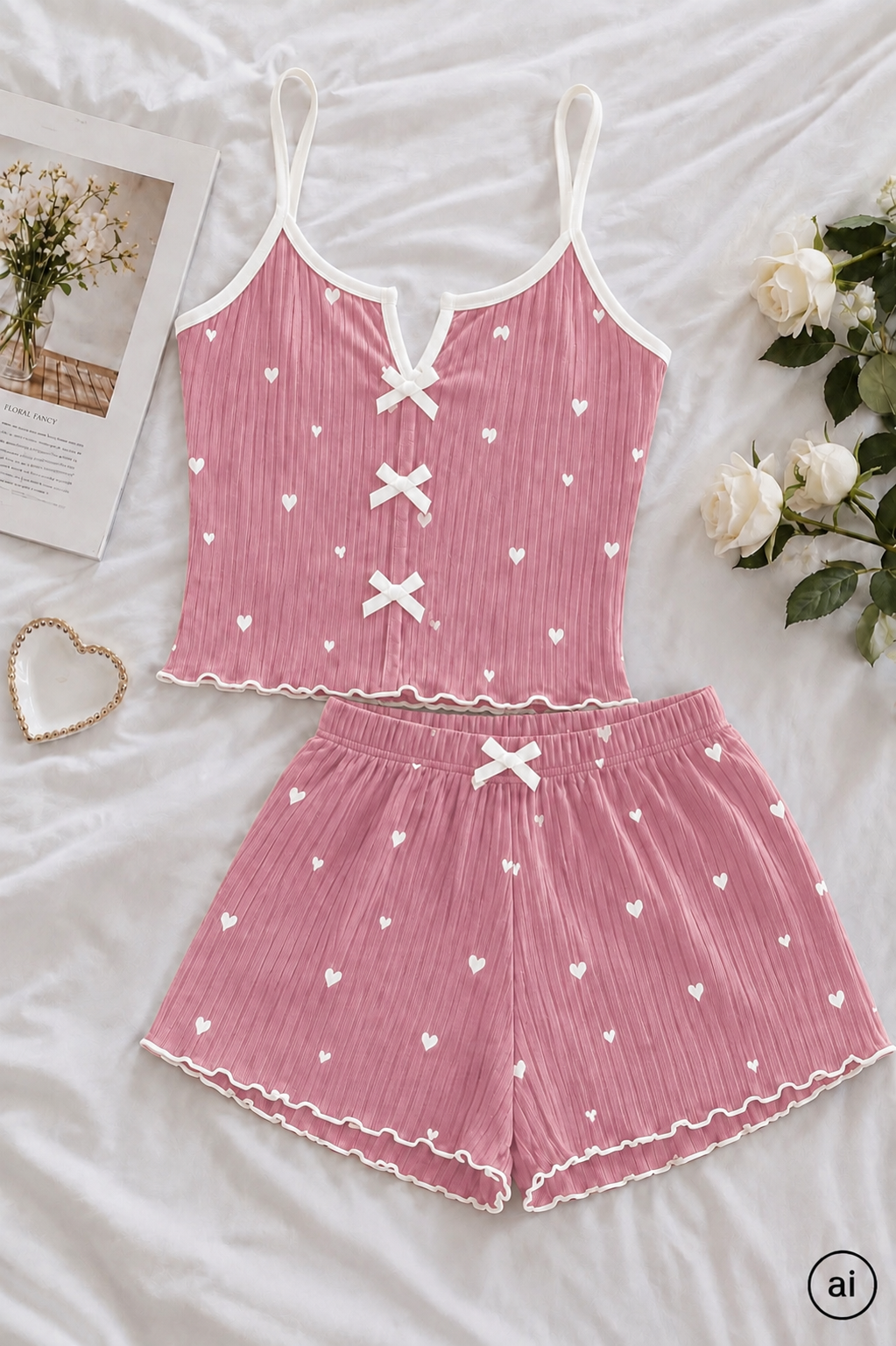 GLOWNIQ Amorette Pyjama-Set mit Herzprint