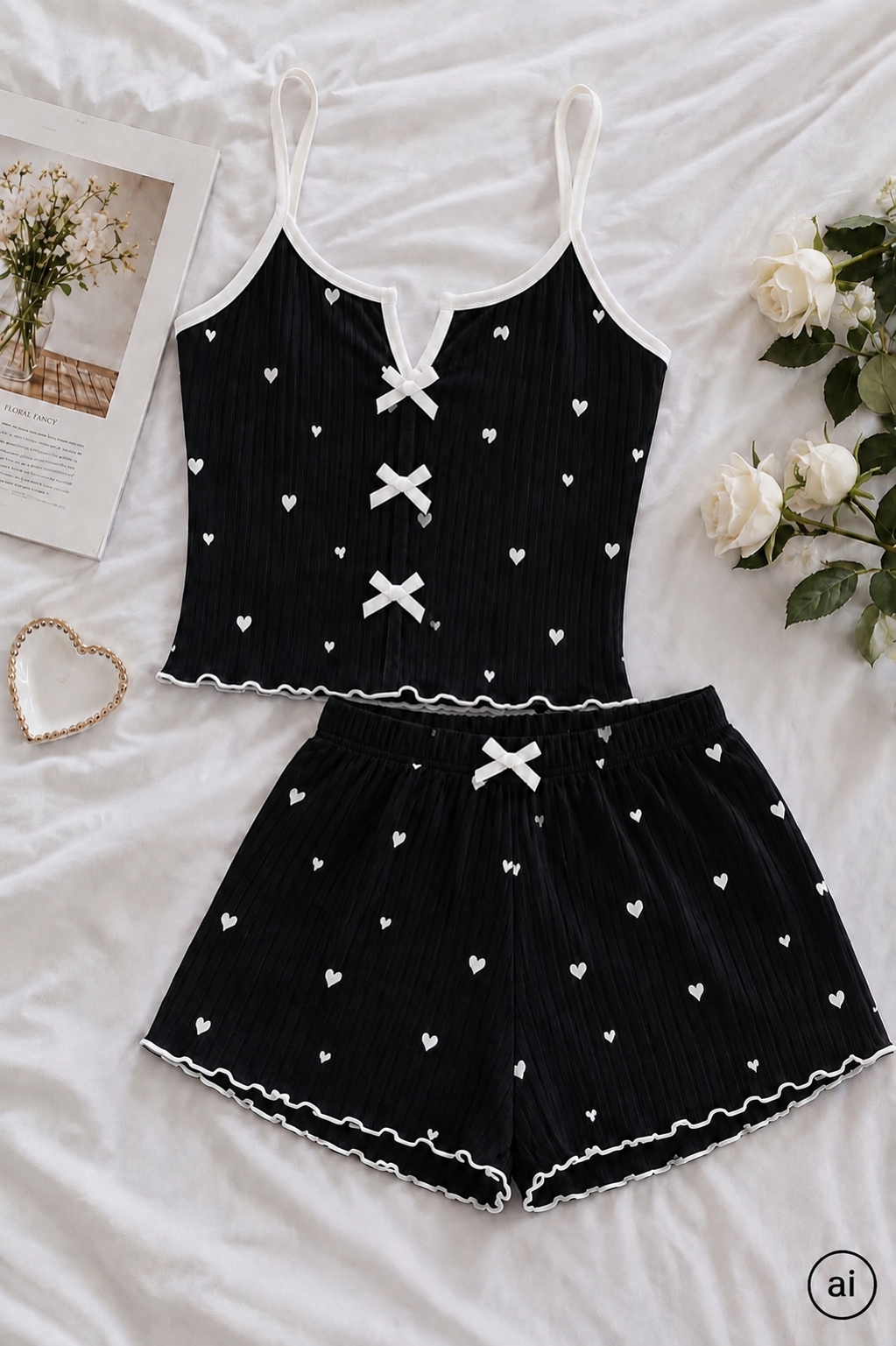 GLOWNIQ Amorette Pyjama-Set mit Herzprint