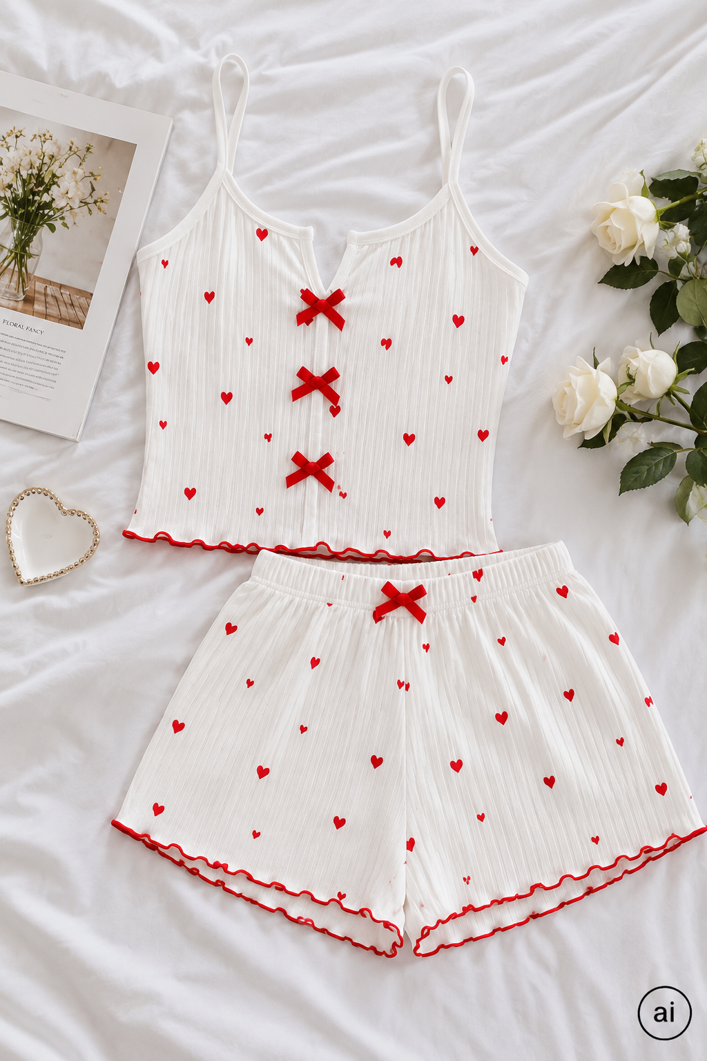 GLOWNIQ Amorette Pyjama-Set mit Herzprint