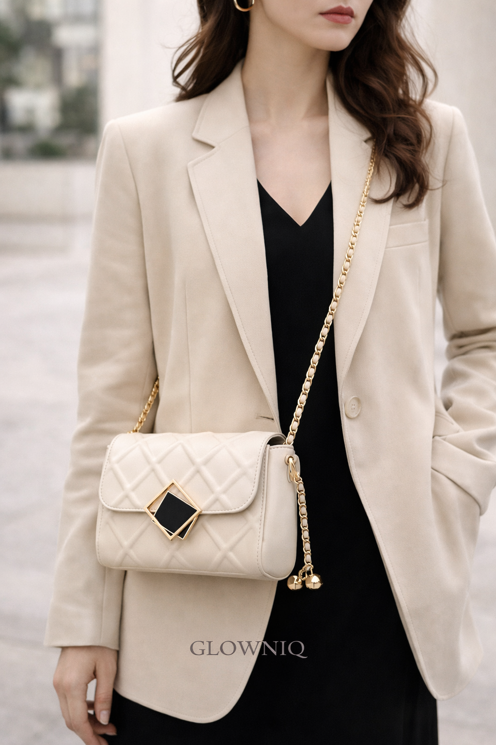 GLOWNIQ Gesteppte Luxe Leder-Umhängetasche