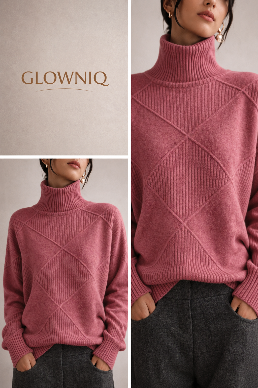 GLOWNIQ SoftForm™ Strukturierter Rollkragenpullover