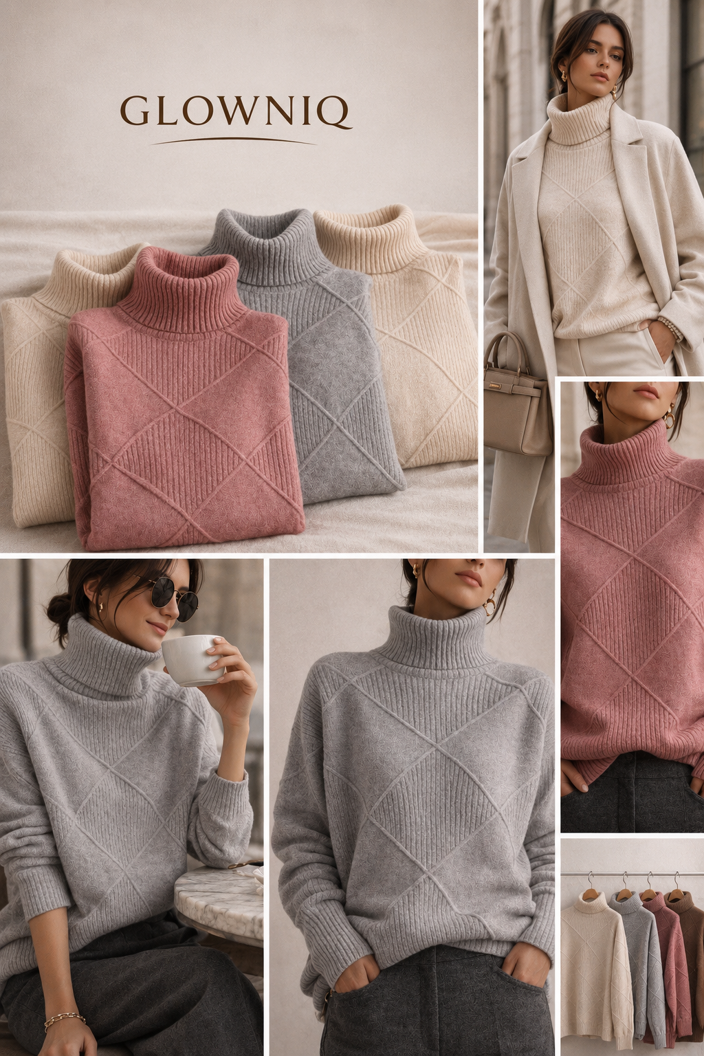 GLOWNIQ SoftForm™ Strukturierter Rollkragenpullover