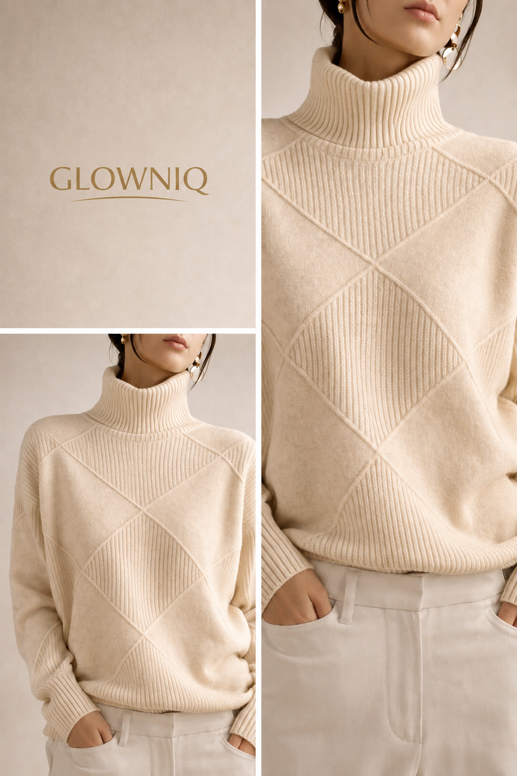 GLOWNIQ SoftForm™ Strukturierter Rollkragenpullover