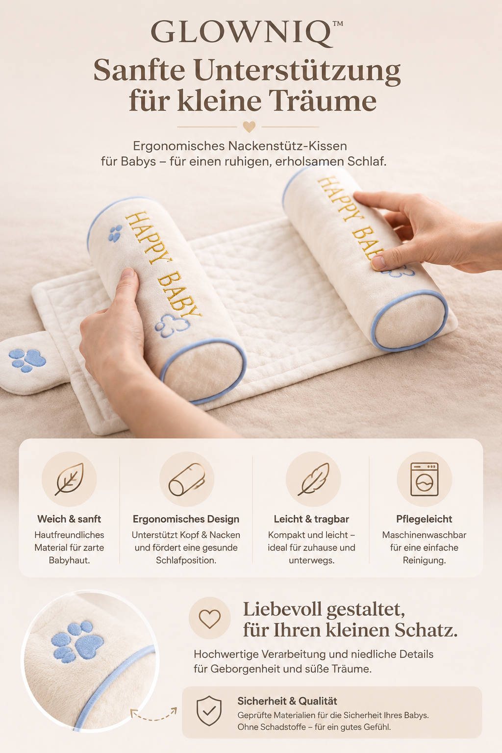 Glowniq™ CloudNest Baby-Schlafkissen