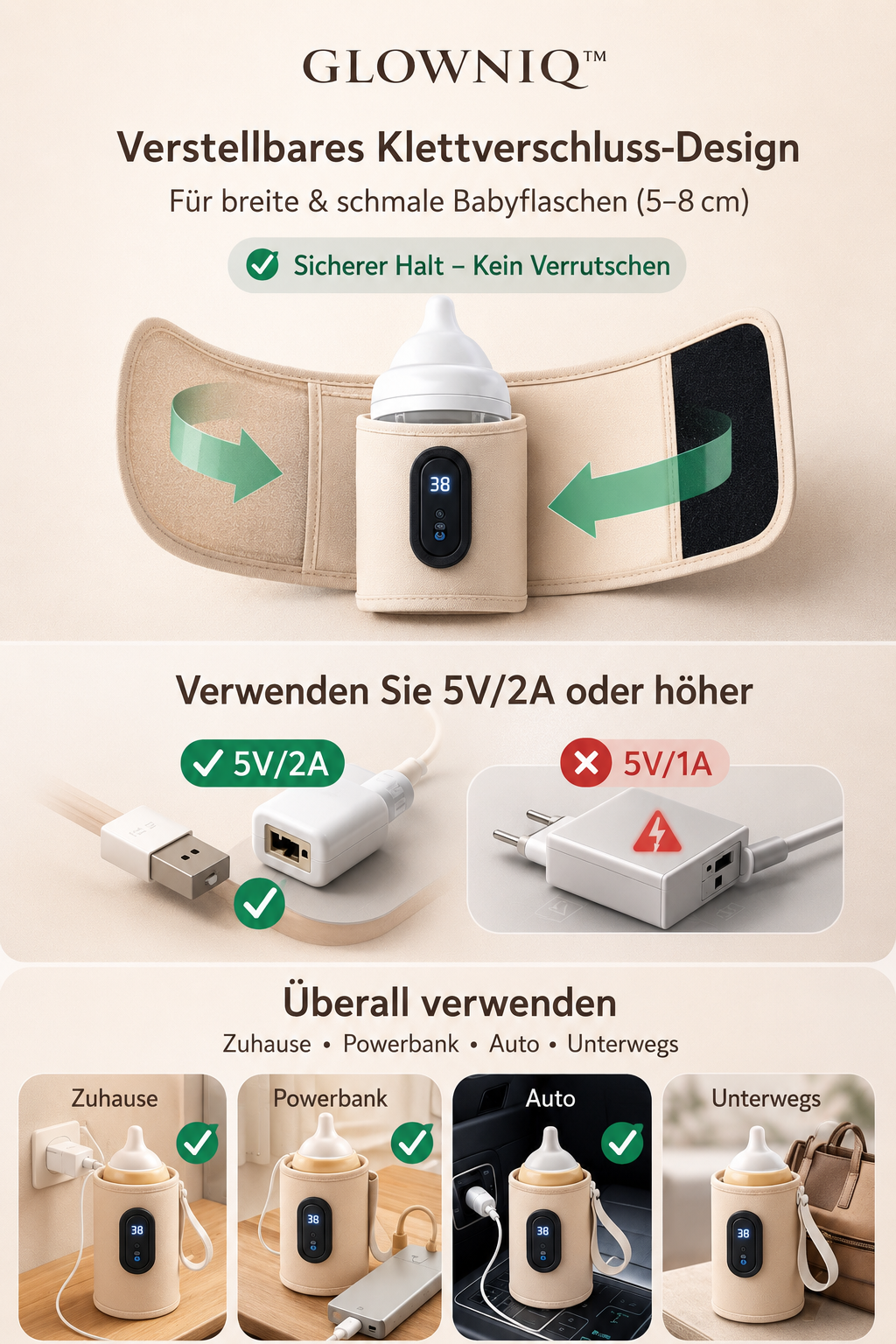 Glowniq™ WarmNest Smart Portable Bottle Warmer