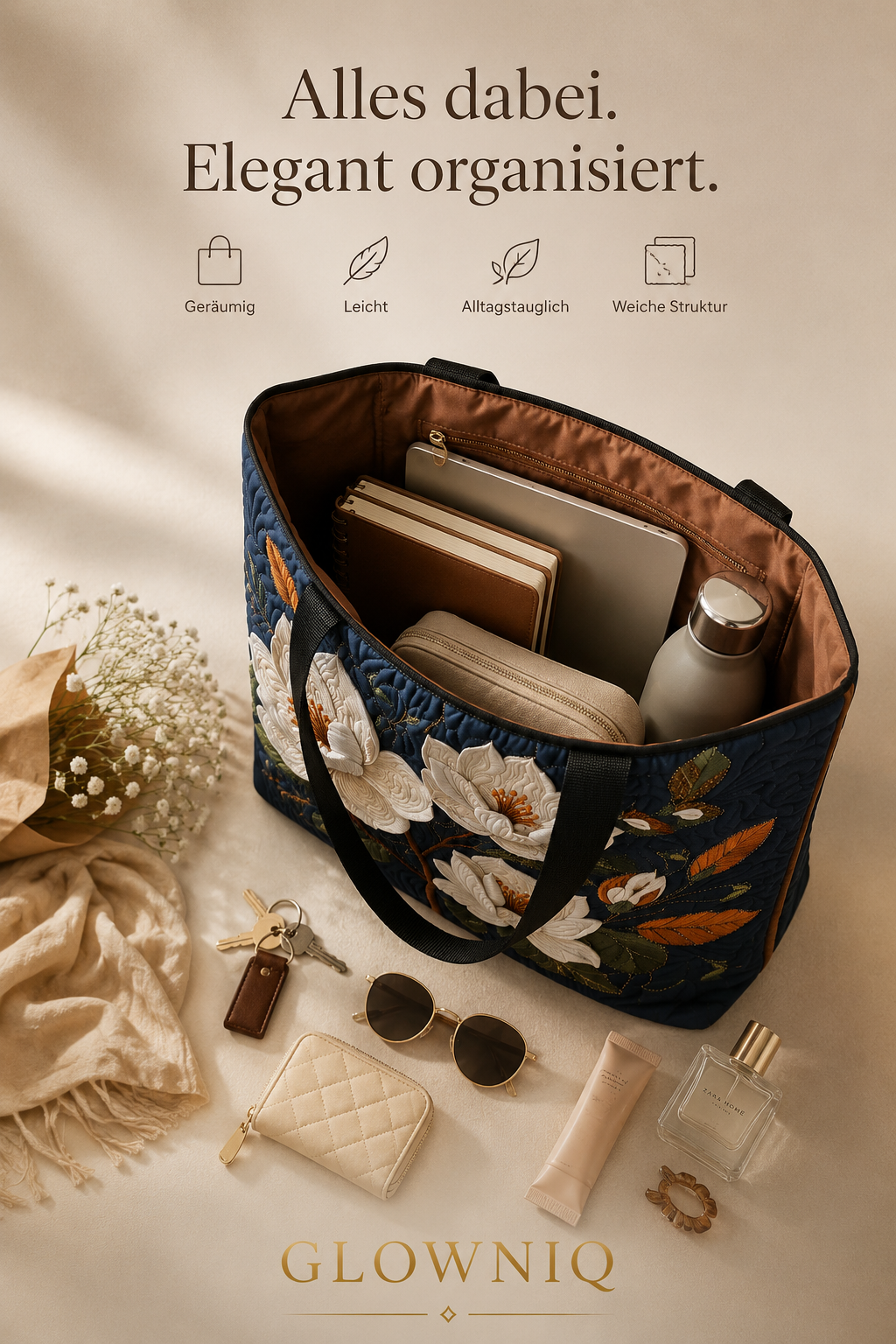 GLOWNIQ Magnolia Quilted Tote