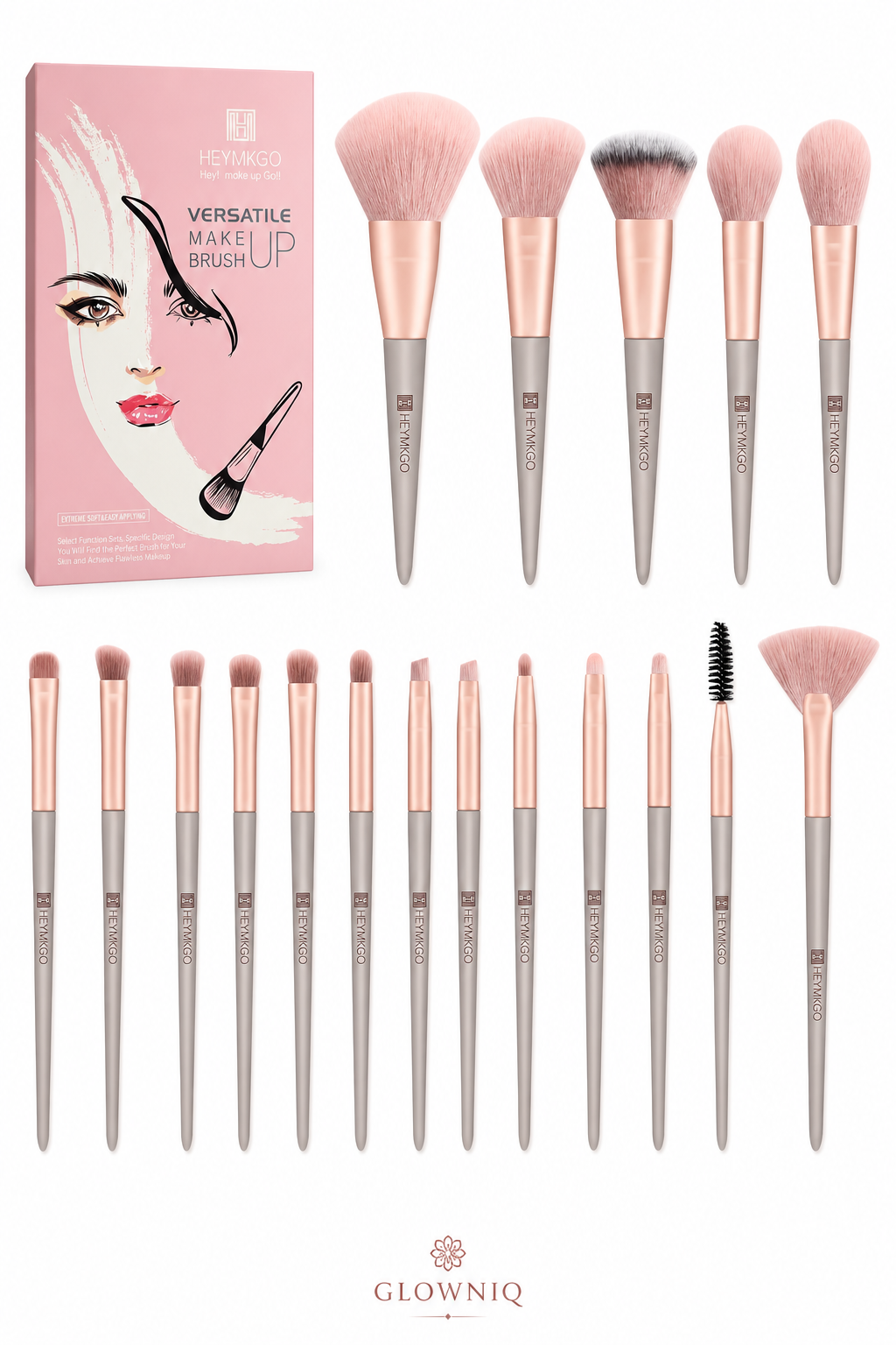 GLOWNIQ VelvetBlend™ Makeup Brush Set – 15-teiliges Luxus-Pinselset