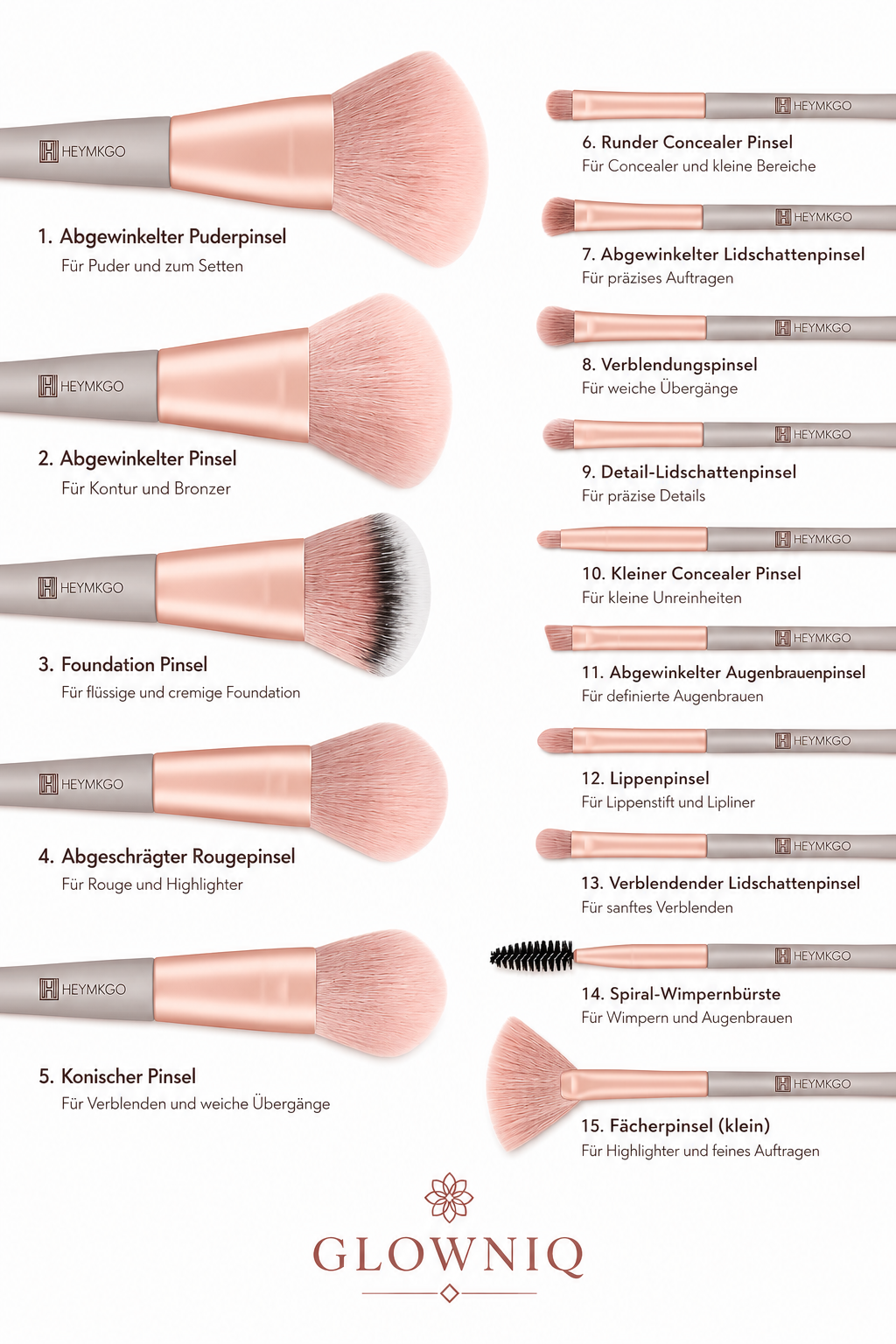 GLOWNIQ VelvetBlend™ Makeup Brush Set – 15-teiliges Luxus-Pinselset