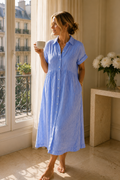 GLOWNIQ Solène Strukturiertes Maxi-Hemdblusenkleid