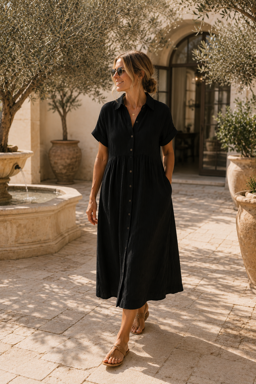 GLOWNIQ Solène Strukturiertes Maxi-Hemdblusenkleid