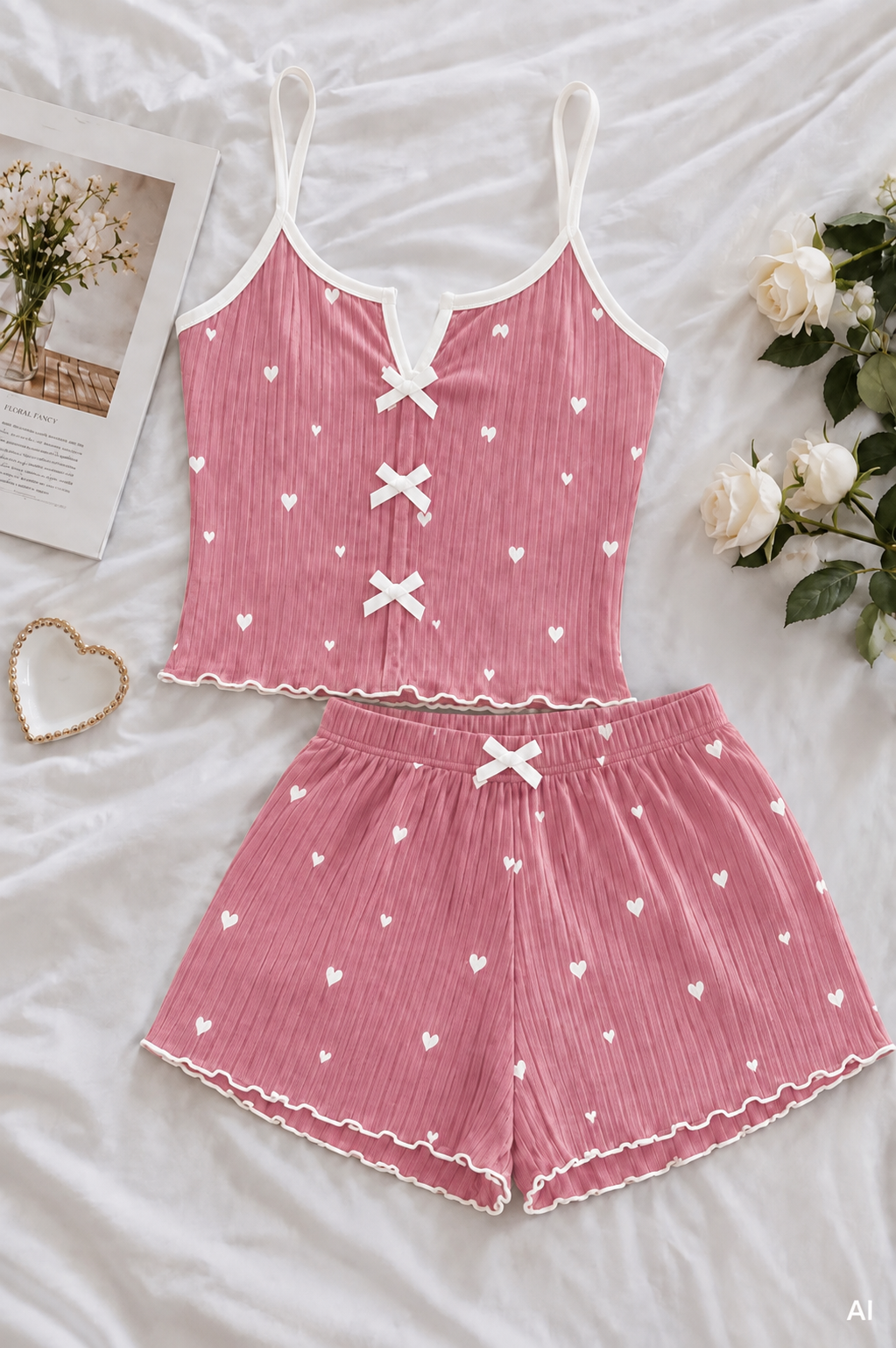 GLOWNIQ Amorette Heart-Print Pajama Set